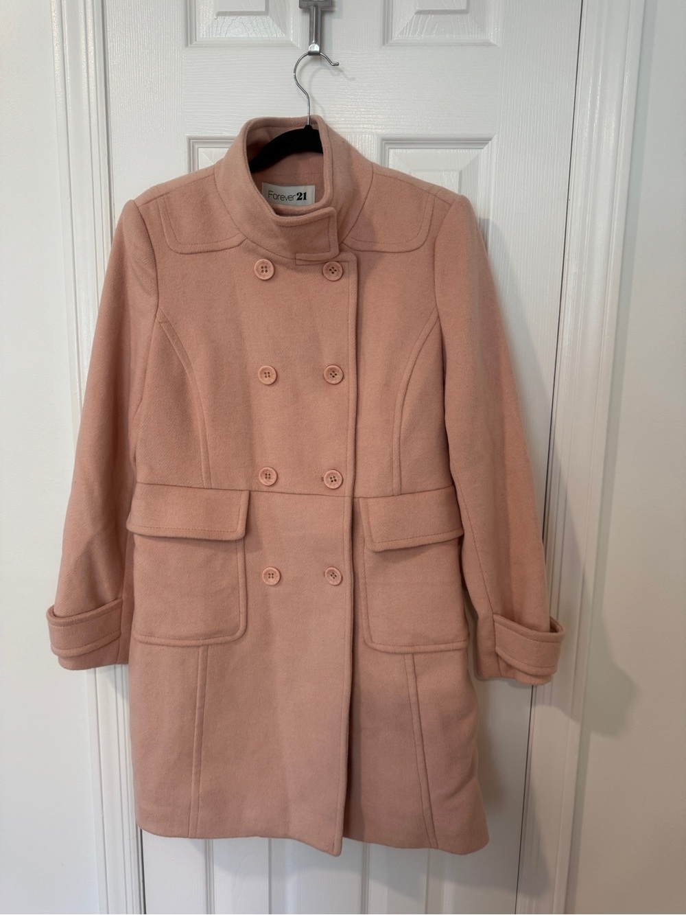 Forever 21 Blush Pink Double-Breasted Wool-Look Coat โ Size L
